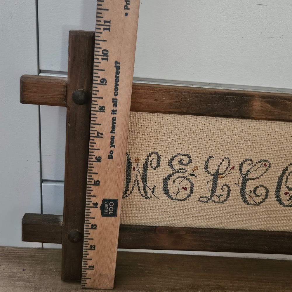 Granny Cottagecore Welcome Cross Stitch Wall Hanging Rustic Wood Frame Handmade - Picture 8 of 9